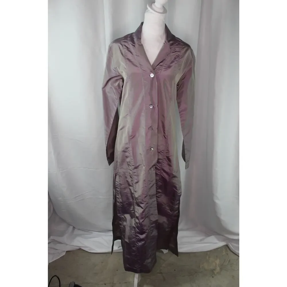 VTG Y2K 90s Base coat dress iridescent purple gray 100% silk taffeta M cyber - Picture 2 of 7
